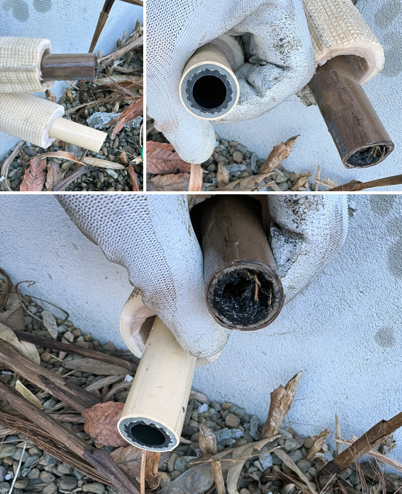 配管はひどく変色していて内部が溶けてしまっている状態でした