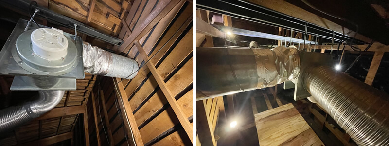 本体とスパイラルダクトの間に「たわみ継手」を接続し、振動対策を行います