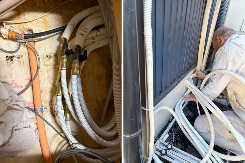 配管と配線を通して接続します