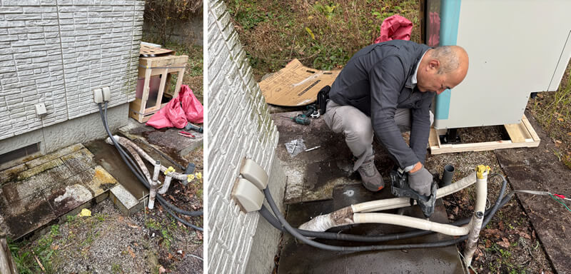 基礎の汚れを落としたうえで、アンカーを打ちます