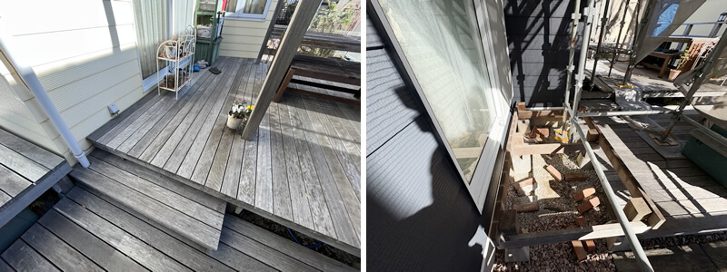 ウッドデッキも一旦外して、裏側までしっかり塗装します