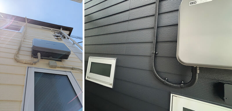 PF管は、外壁部分も色を併せて黒を選定しました