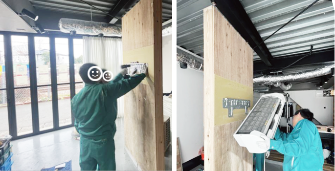 エアコン施工体験の様子