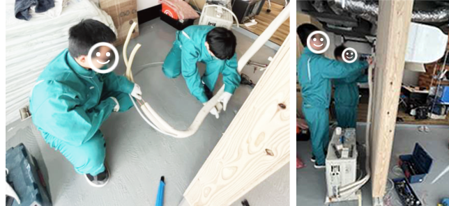 エアコン施工体験の様子